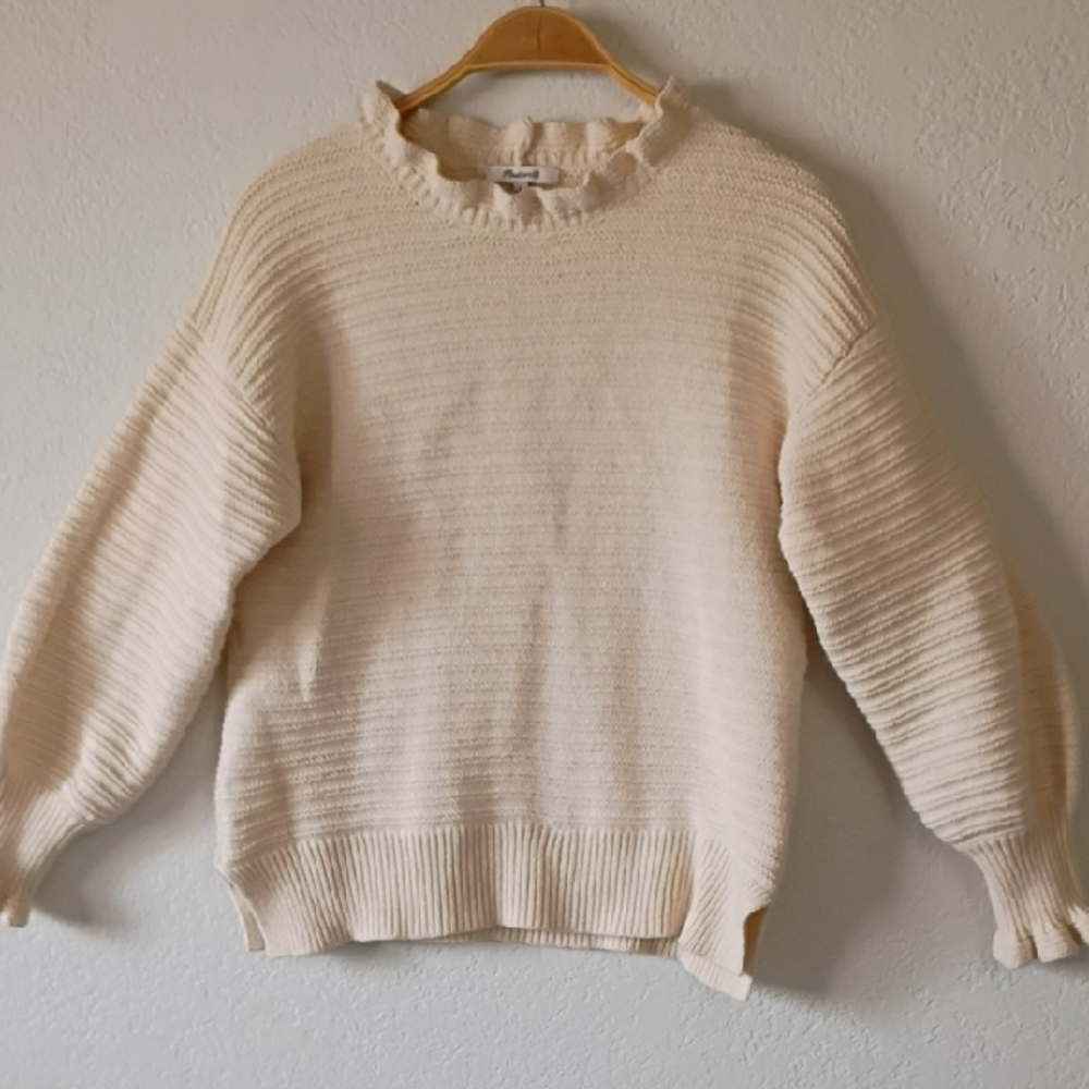 Madewell Women's Ruffle Pullover Cream Knit Sweater Size L - Picture 6 of 11